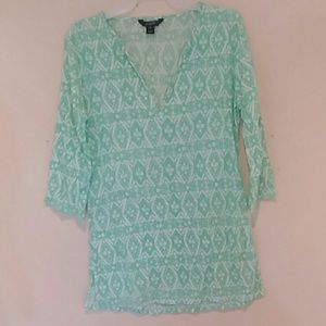 J Crew V Neck Tunic 3/4 Sleeve XXS Aztec Design